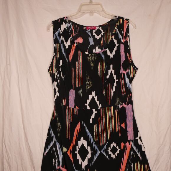 Shasa Women's Large Black Bright Colors Pattern Dress Sheath exposed middle back - Picture 1 of 9